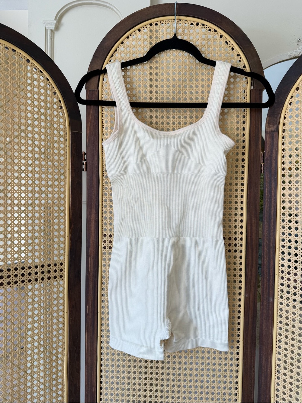 Women’s Ribbed Cream Tank Romper